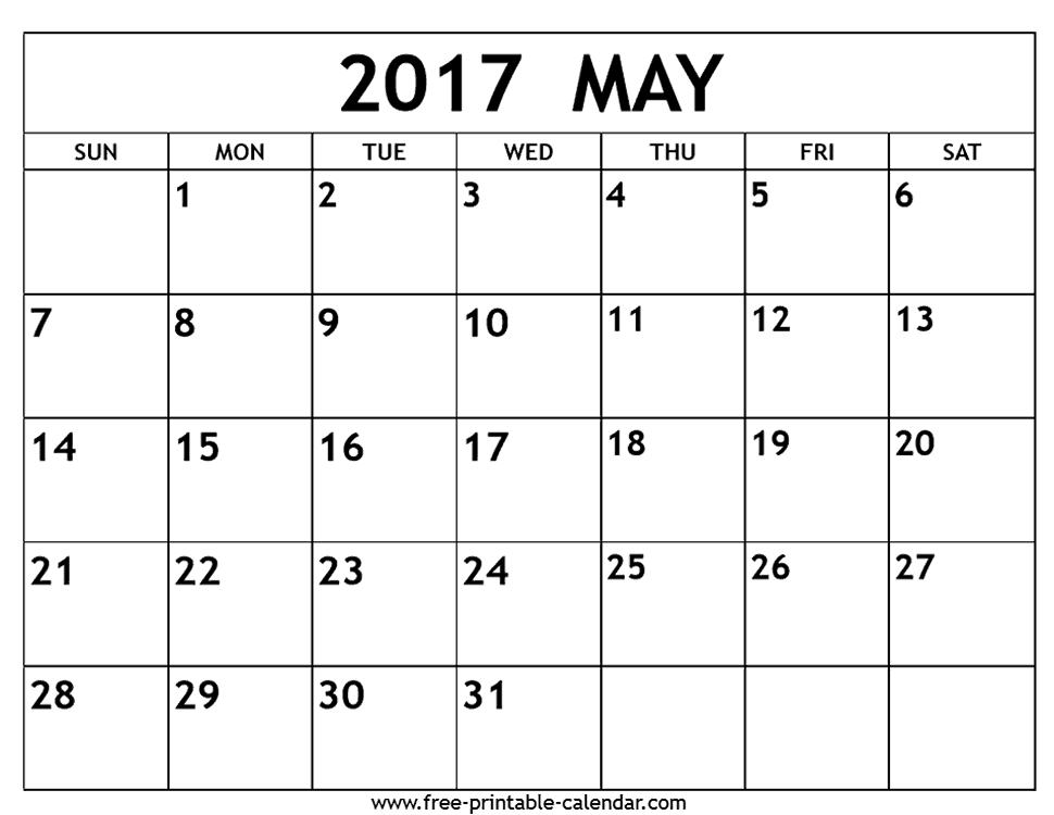 Free May 2017 Calendar